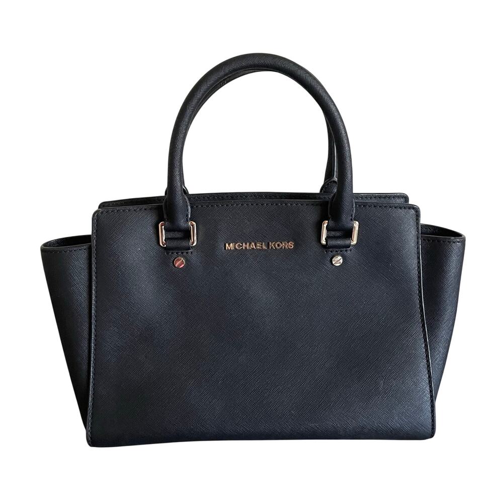 Michael Kors Selma Large Black Saffiano Leather Satchel Crossbody Bag